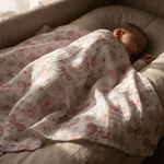 Personalised muslin swaddle wrap with baby name, soft breathable fabric, 120x120cm size for newborns and babies