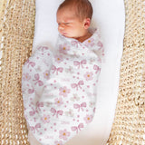 Personalised muslin swaddle wrap with baby name, soft breathable fabric, 120x120cm, perfect for newborns and gifting