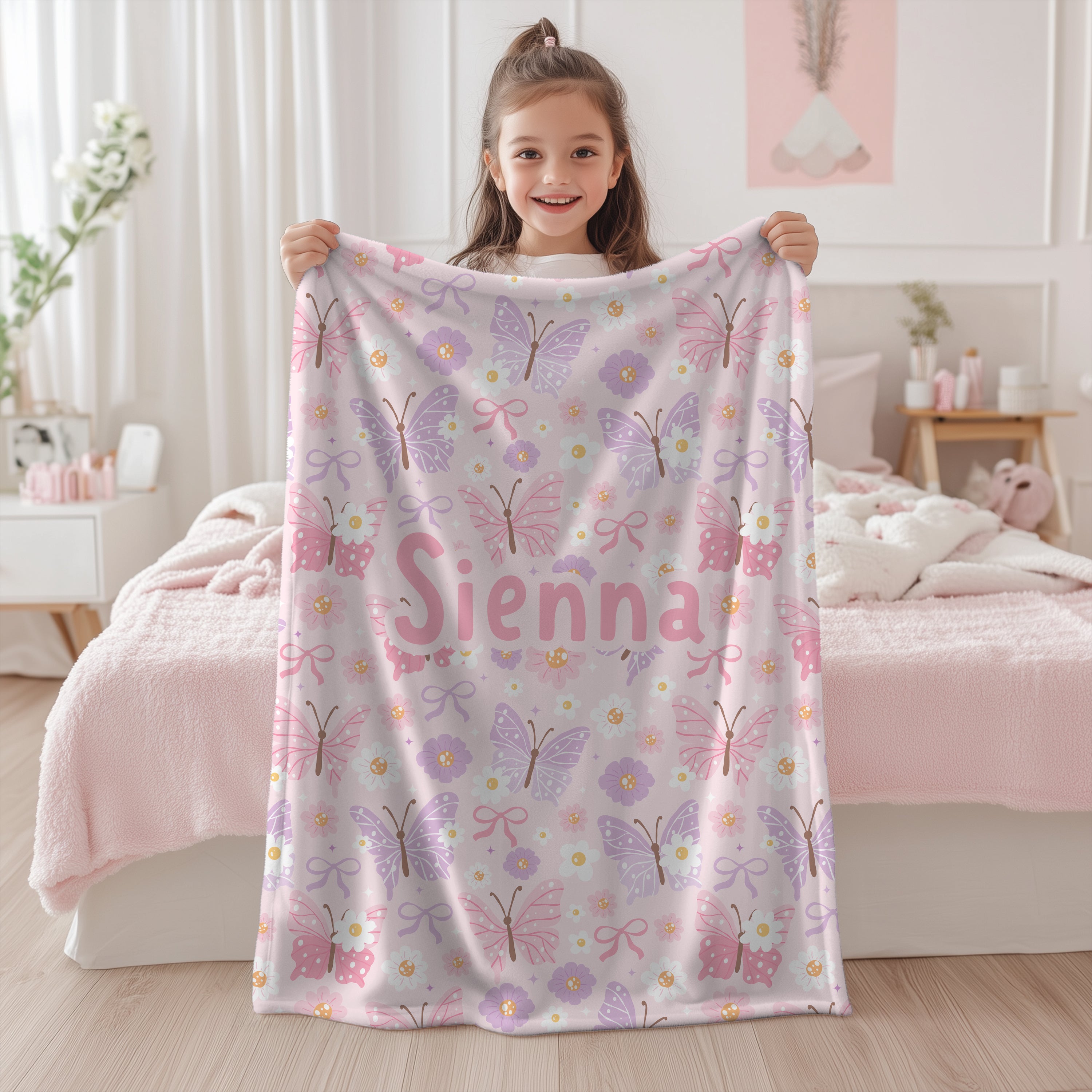 personalised butterfly blanket - pink purple design for kids