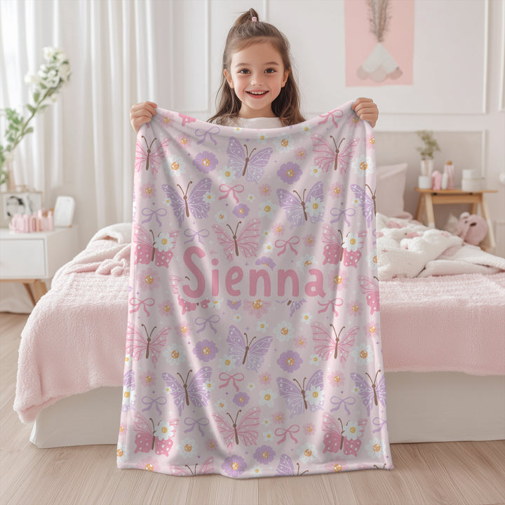 personalised butterfly blanket - pink purple design for kids