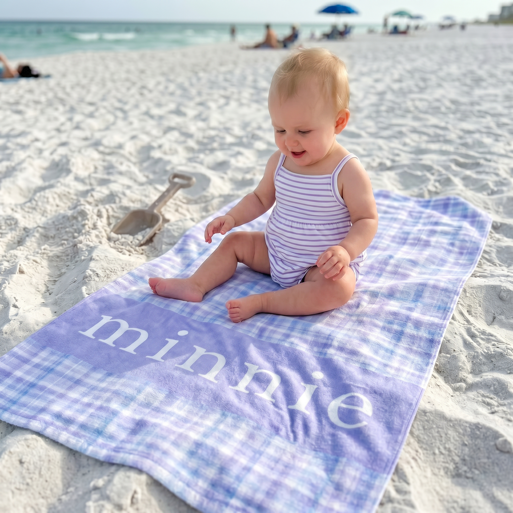 Watercolour Plaid personalised beach towel with custom names - The Custom Co