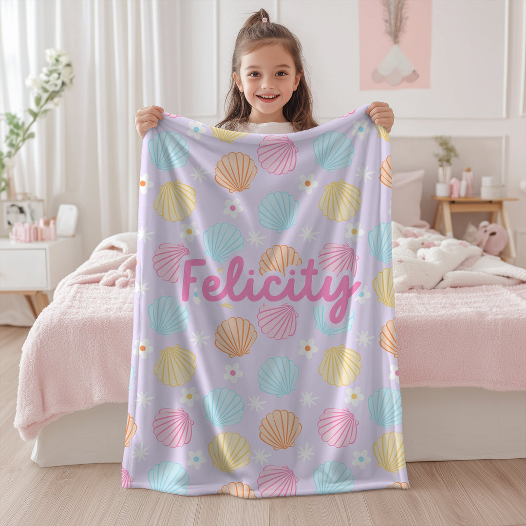 personalised seashell blanket - colourful design for girls