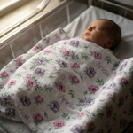 Personalised muslin swaddle wrap with baby name, soft breathable fabric, 120x120cm, ideal for newborns and gifts