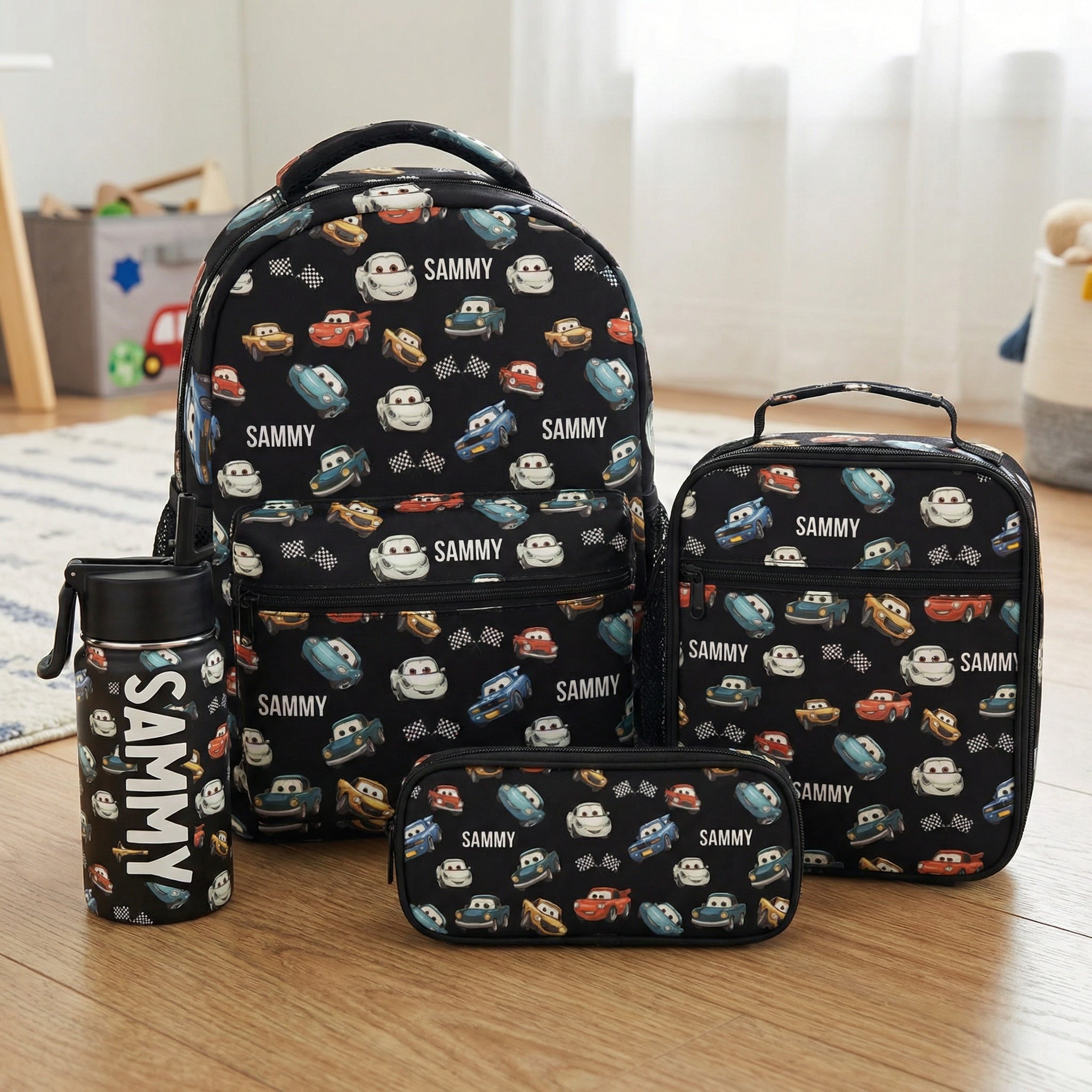 Personalised kids backpack, lunch bag, and pencil case combo set with child's name and durable design