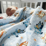 Personalised muslin swaddle wrap with baby name, soft breathable fabric, 120x120cm for newborns and babies