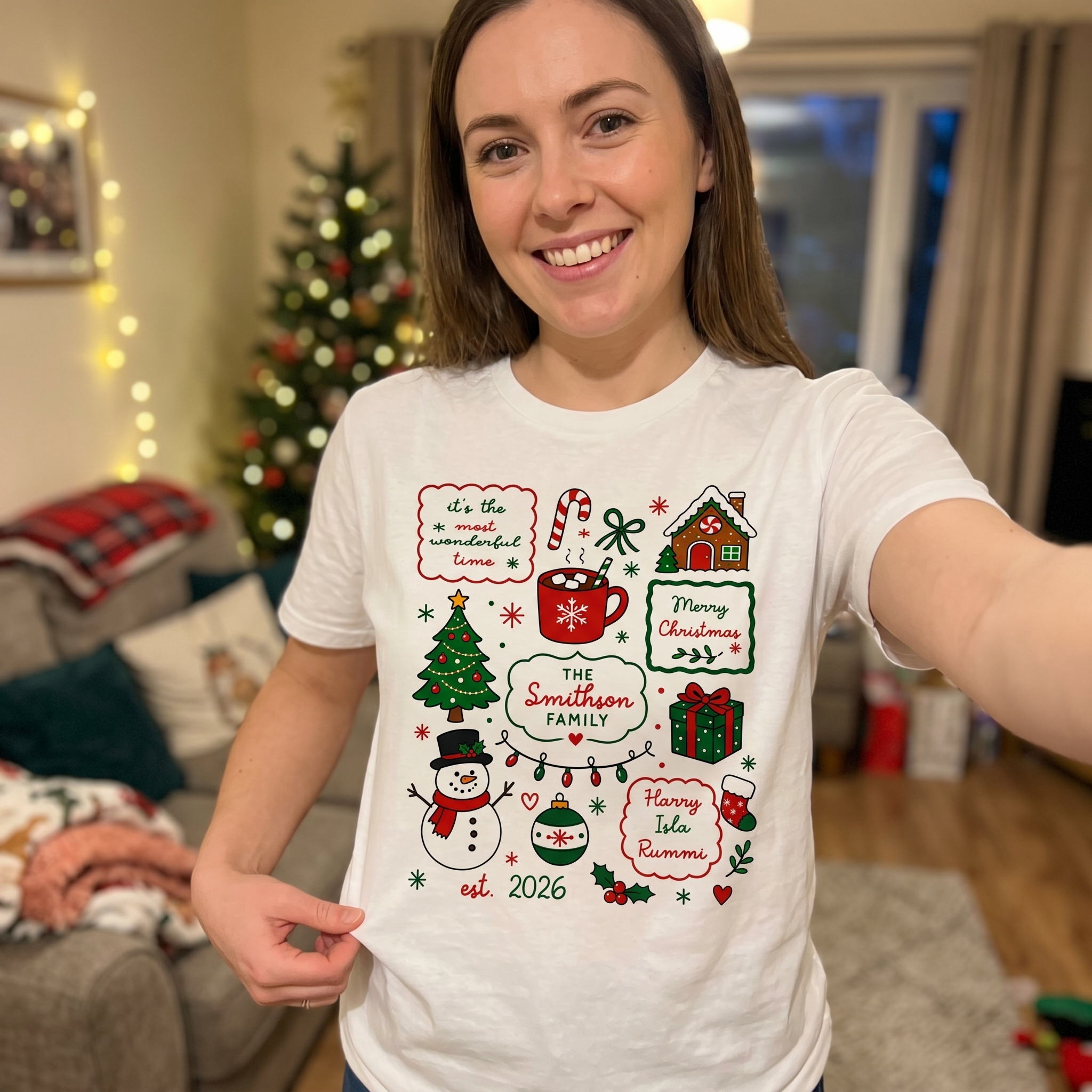 Family Time Christmas shirt personalised with each name, Christmas gift
