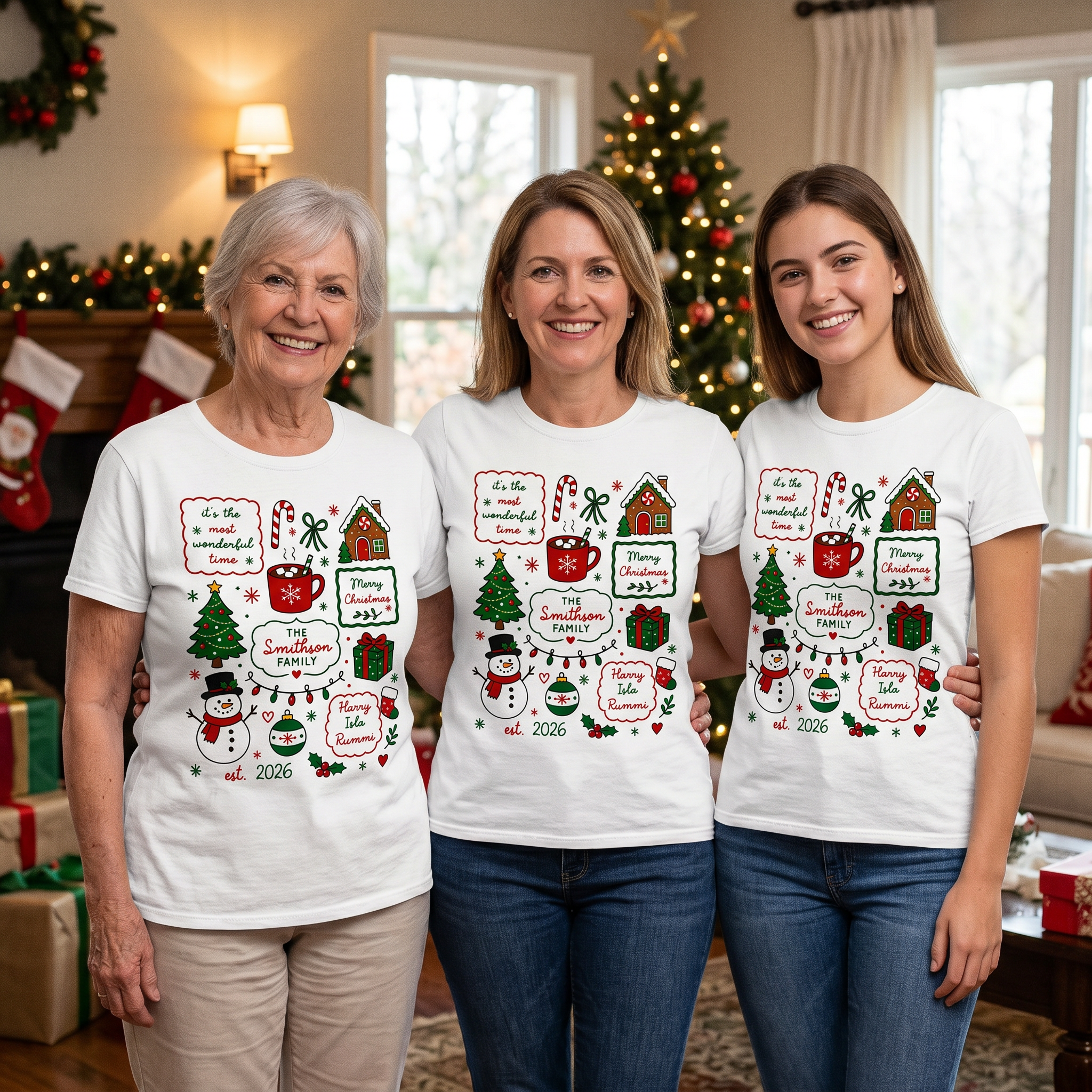 Personalised Family Time Christmas shirt name print detail