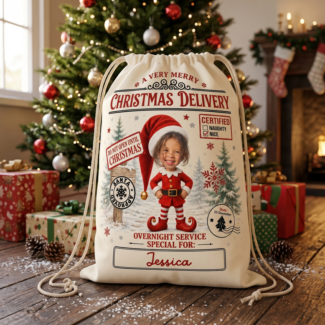 Personalised Photo Elf Santa Sack