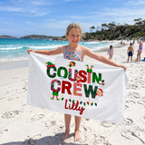 Christmas Cousin Crew beach towel personalized with each name, Christmas gift