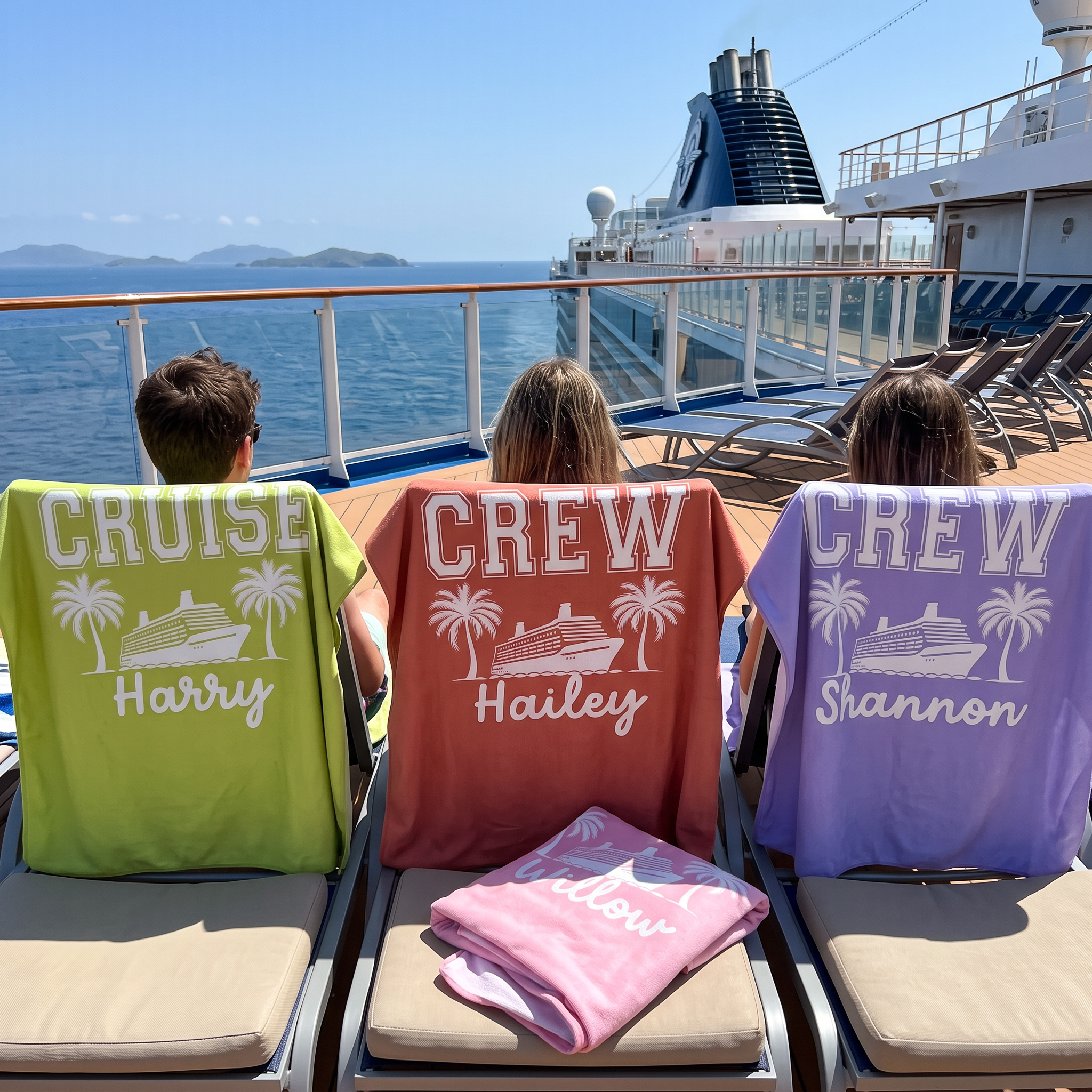 Cruise Crew Summer beach towel personalized with each name, cruise gift