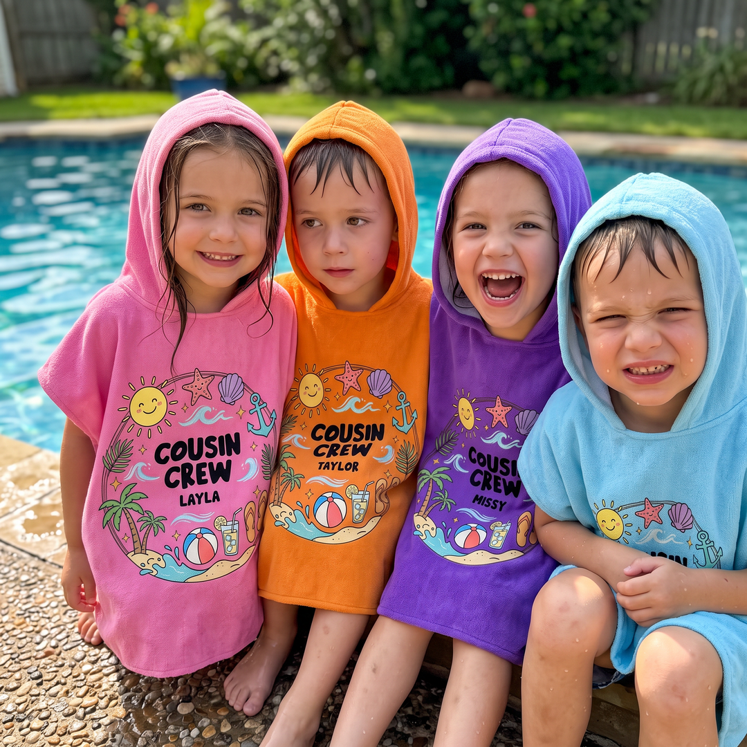 Salty &amp; Sandy Cousin Crew Personalised Hooded Towel