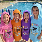 Matching Salty & Sandy Cousin Crew hooded towel for the cousins - The Custom Co