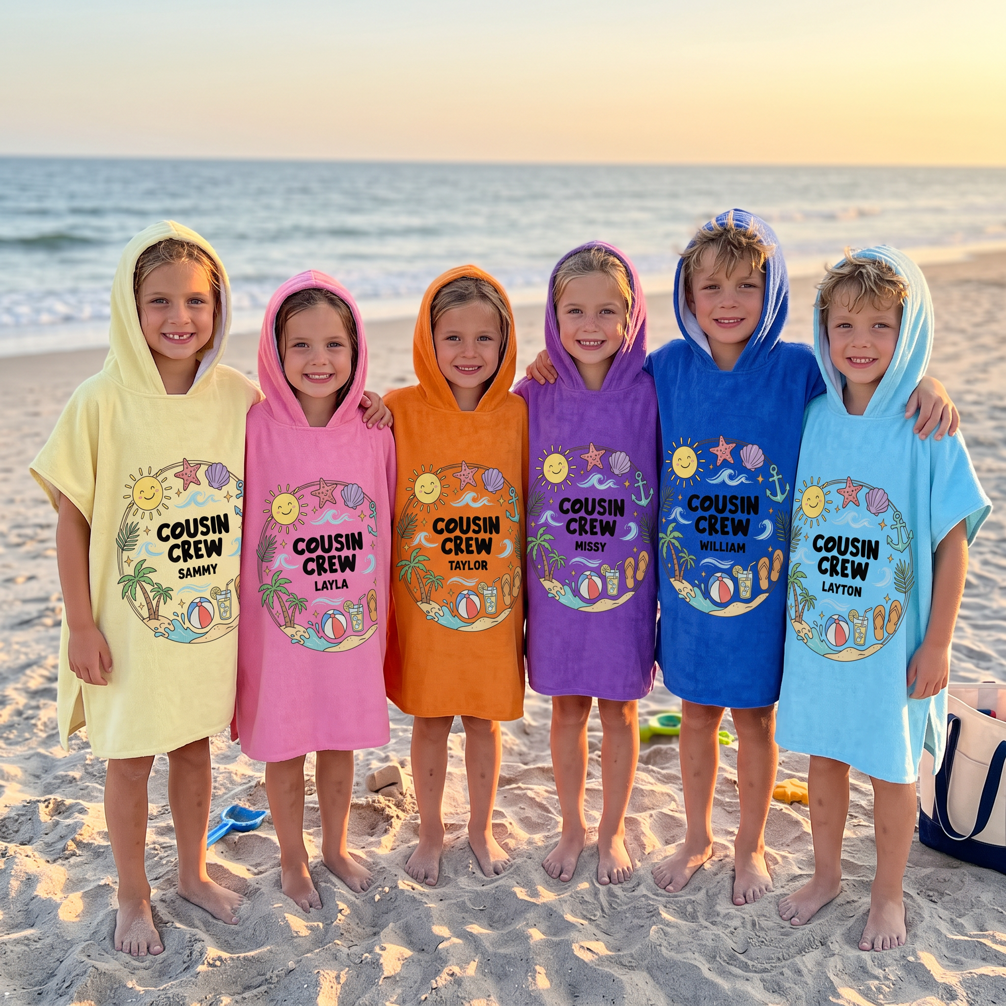 Personalised Salty & Sandy Cousin Crew hooded towel keepsake gift idea - The Custom Co