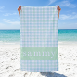 Watercolour Plaid beach towel personalised with each name, summer gift