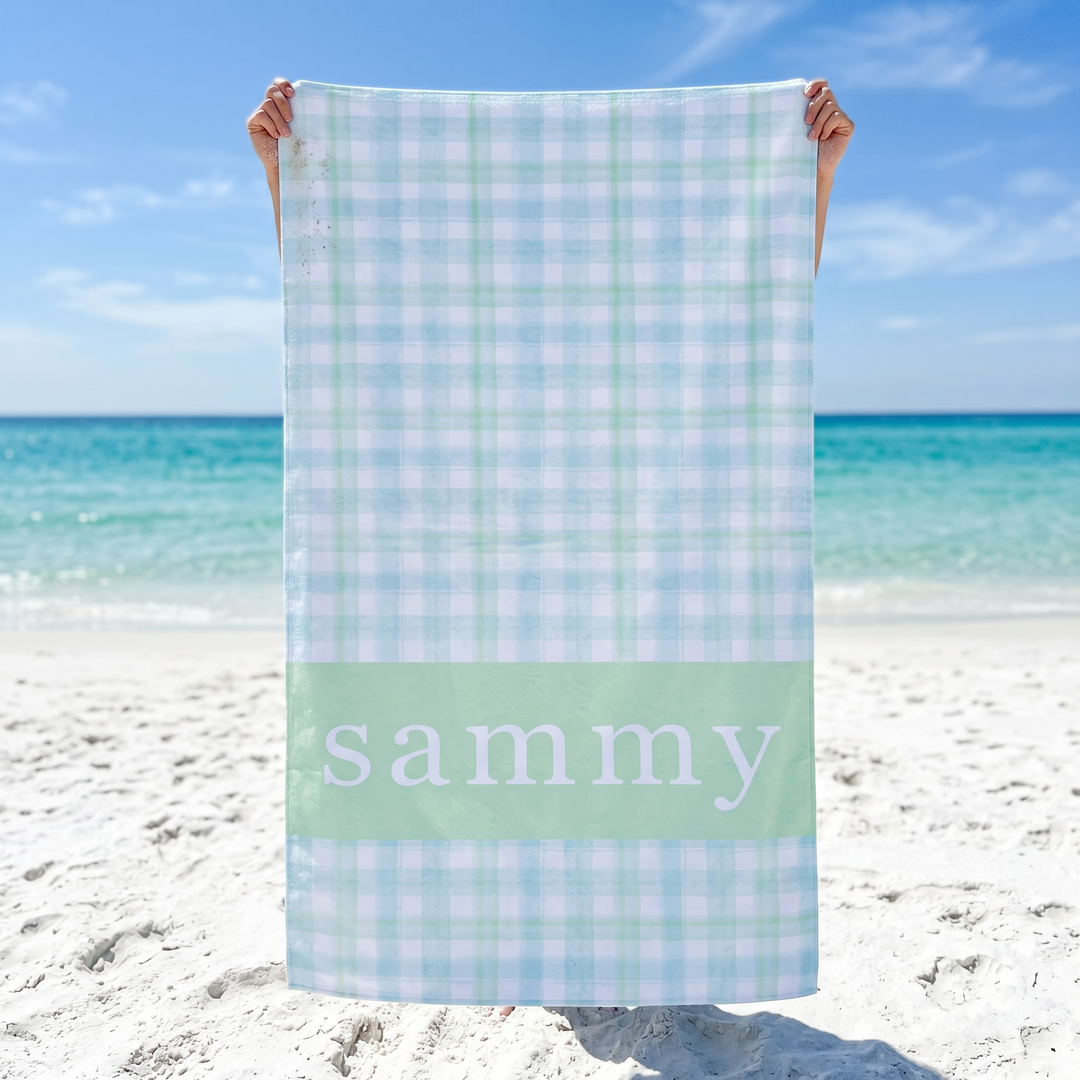 Personalised Watercolour Plaid Beach Towel