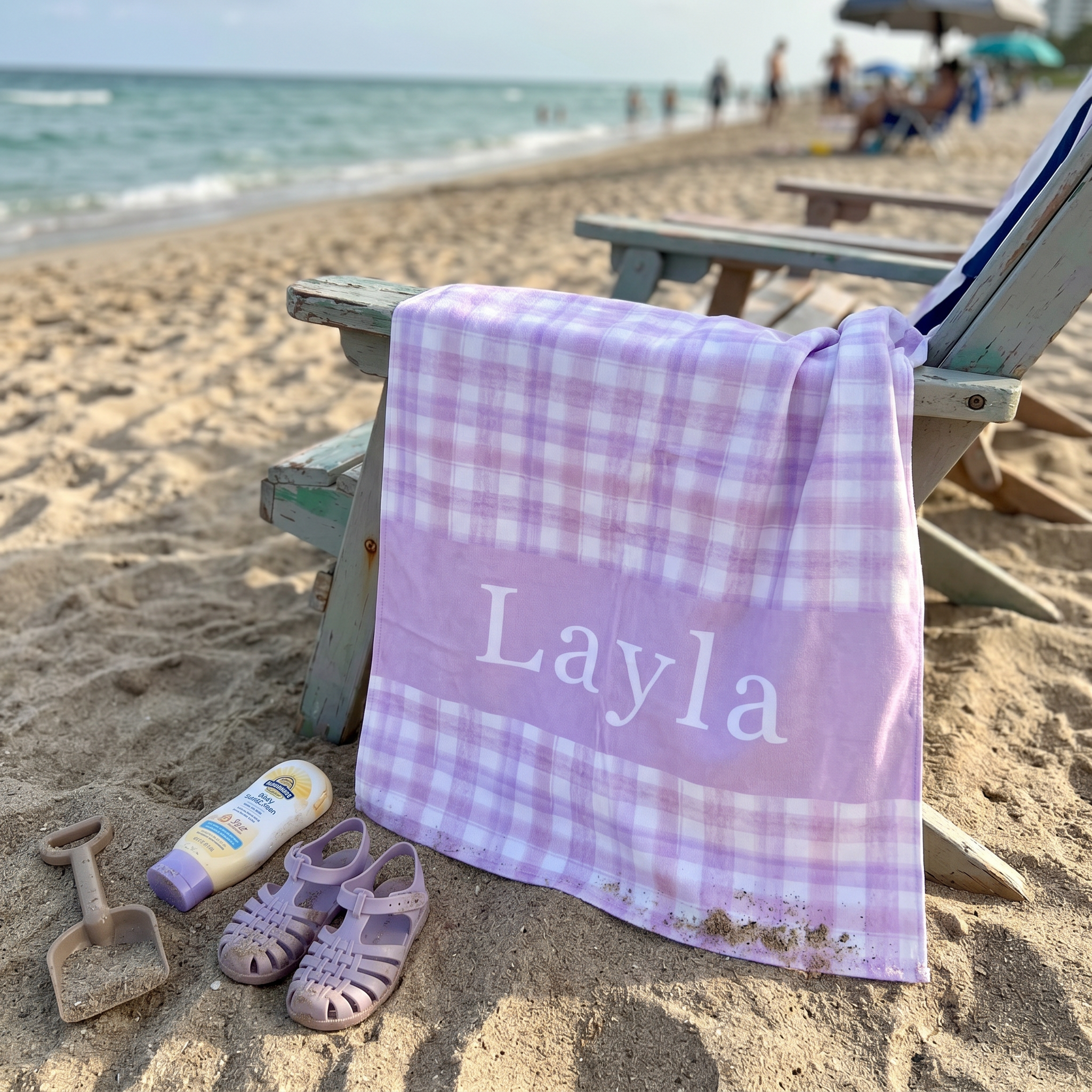 Watercolour Plaid beach towel in quick-dry sand-free microfibre, made for beach and pool days - The Custom Co