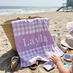Personalised Watercolour Plaid beach towel name print detail