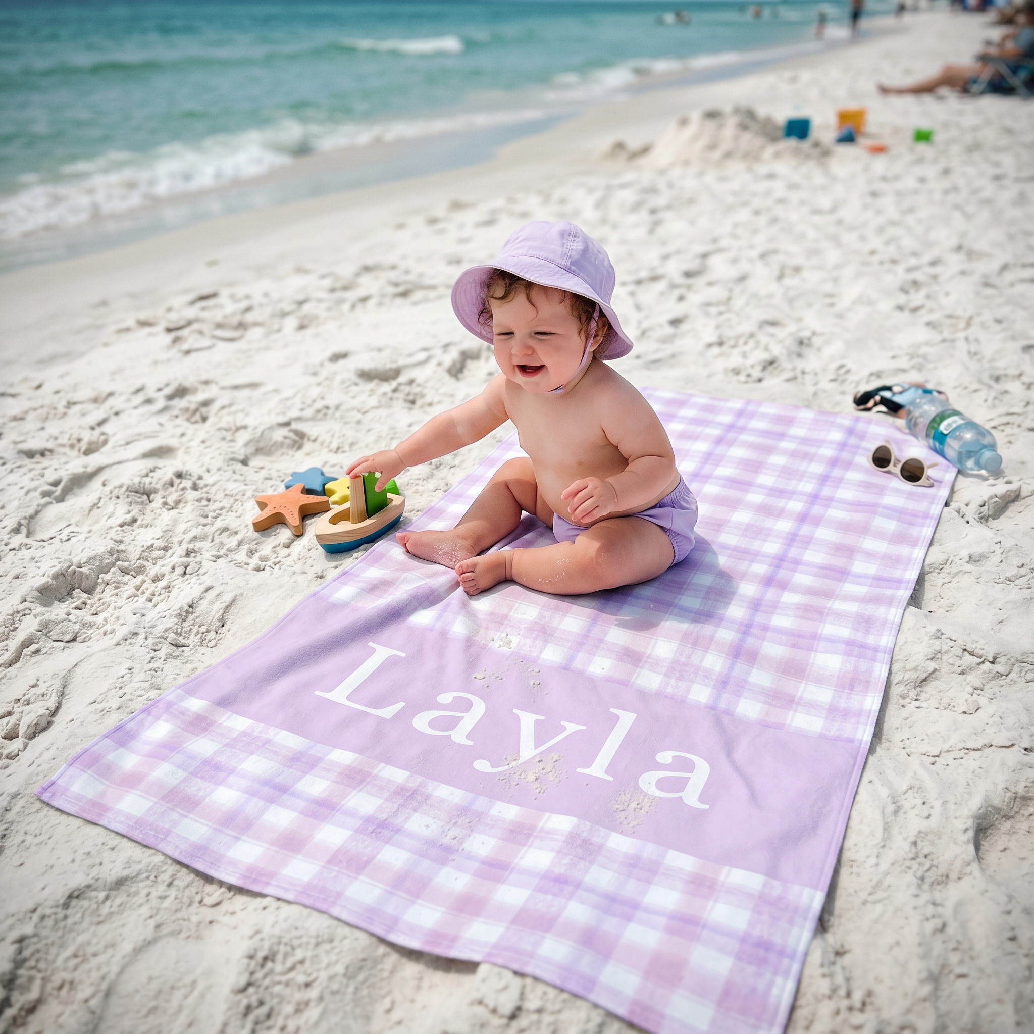 Matching Watercolour Plaid beach towel for the family - The Custom Co
