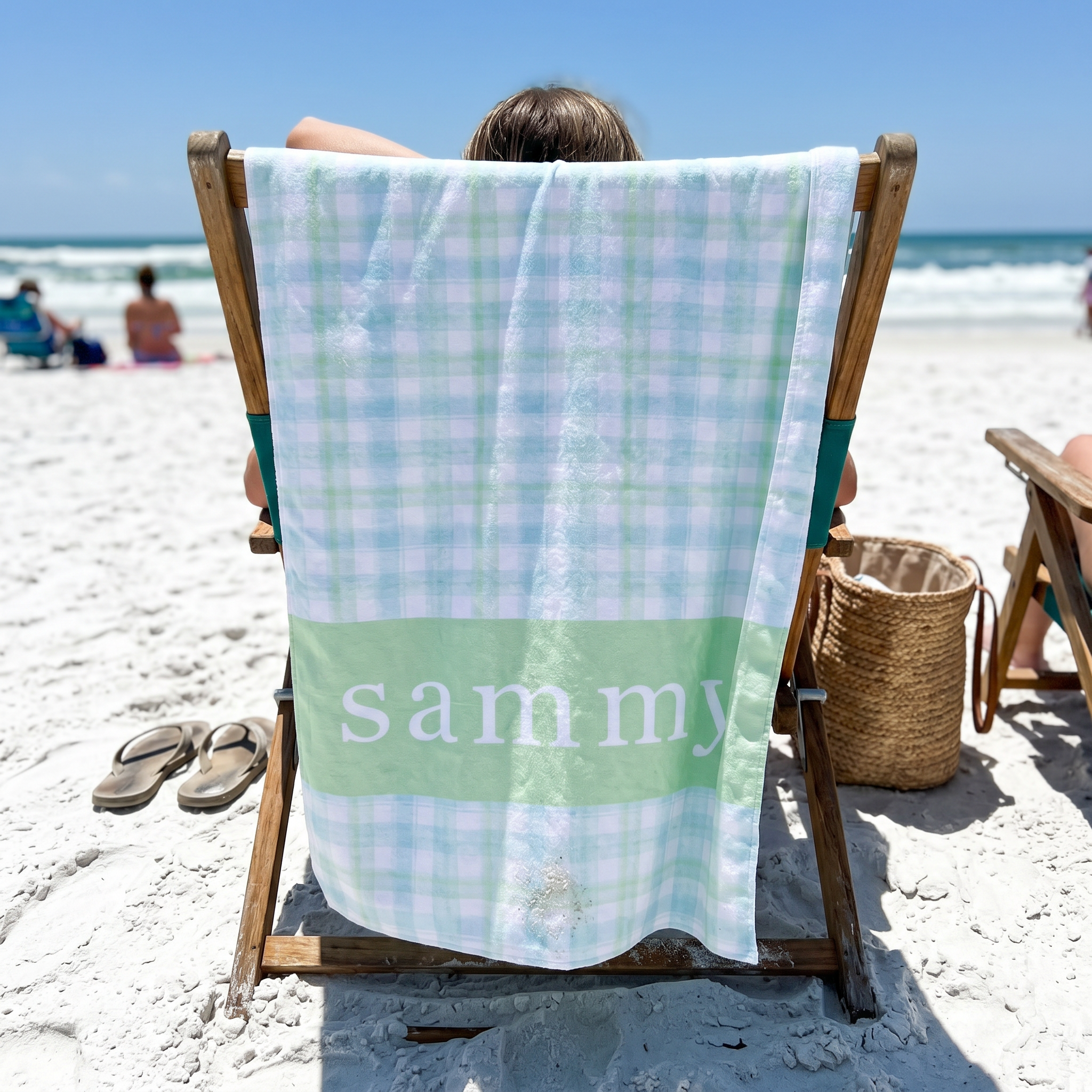 Watercolour Plaid personalised beach towel for beach and pool days - The Custom Co