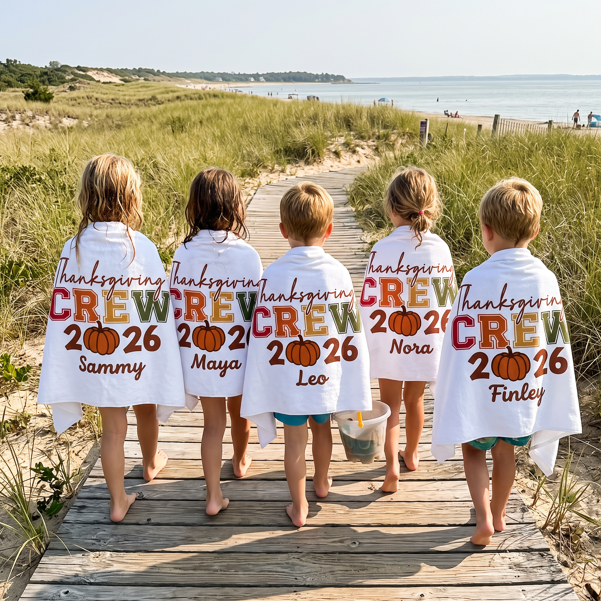 Thanksgiving Crew 2026 Pumpkin beach towel personalised with each name, Thanksgiving gift