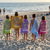 Crazy Cousin Crew beach towel in quick-dry sand-free microfibre, made for holiday beach days - The Custom Co