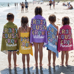 Personalised Crazy Cousin Crew beach towel name print detail