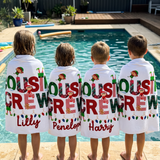 Christmas Cousin Crew beach towel in quick-dry sand-free microfiber, made for summer Christmas beach days - The Custom Co