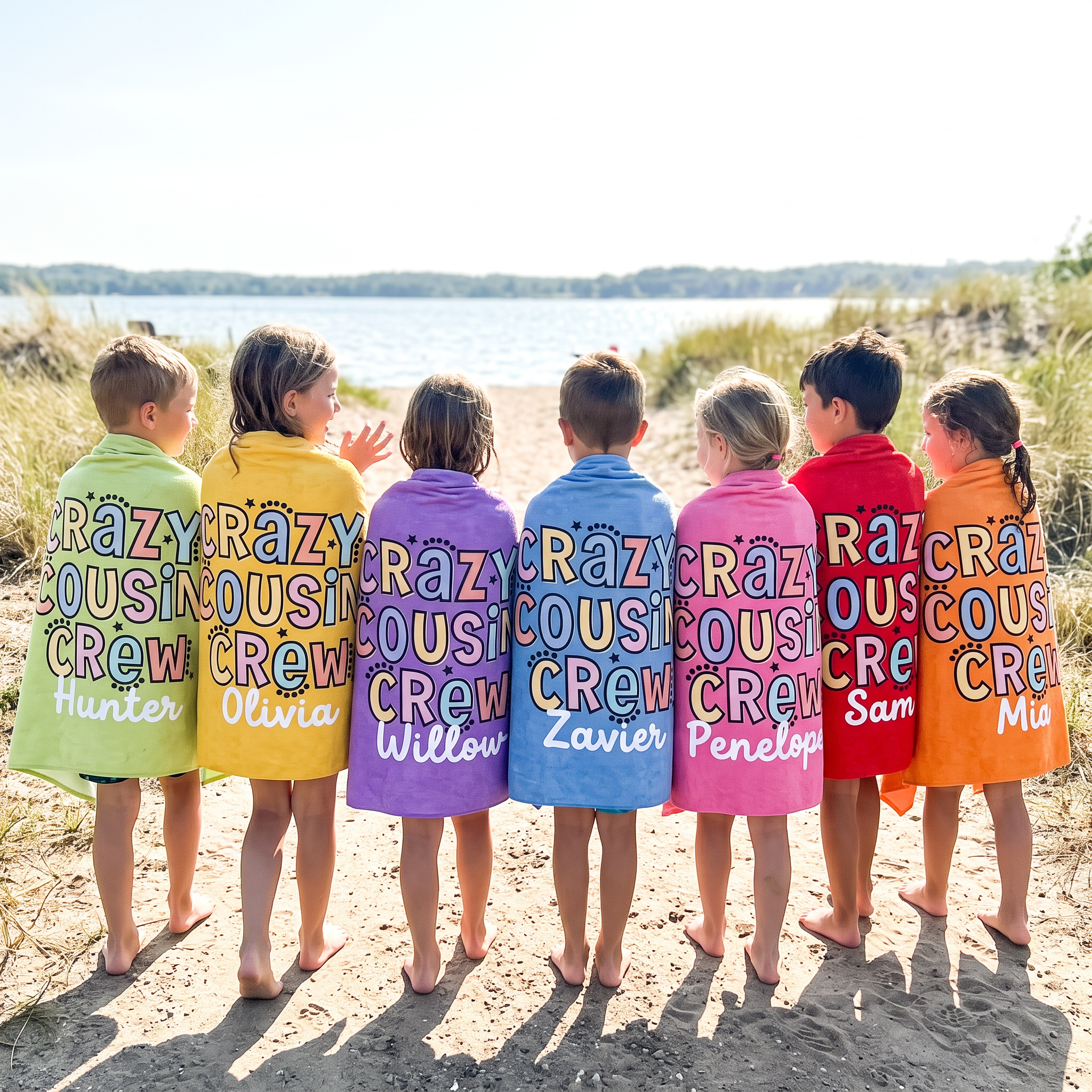 Crazy Cousin Crew personalised beach towel with custom names - The Custom Co