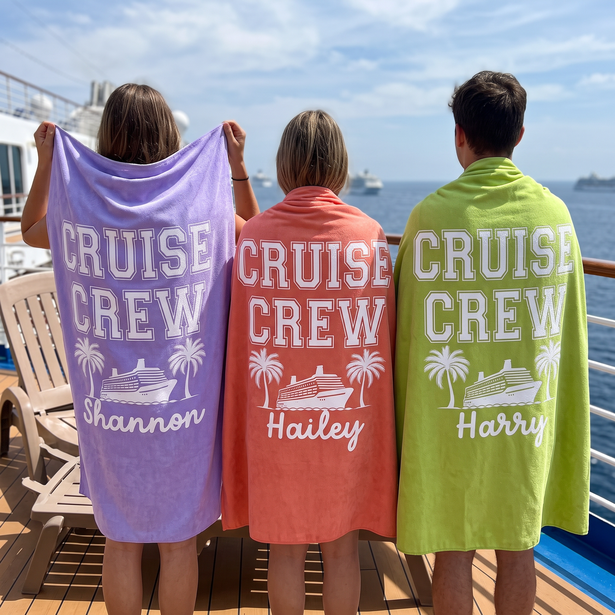 Cruise Crew Summer custom beach towel with names printed on - The Custom Co