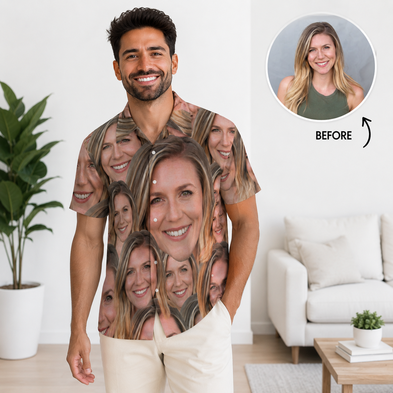 Personalised Custom Face Hawaiian shirt name print detail