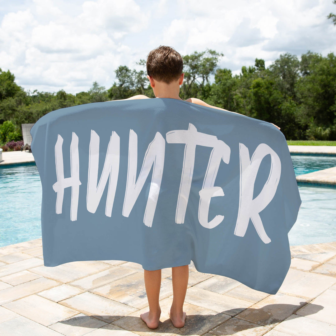 personalised kids beach towels blue