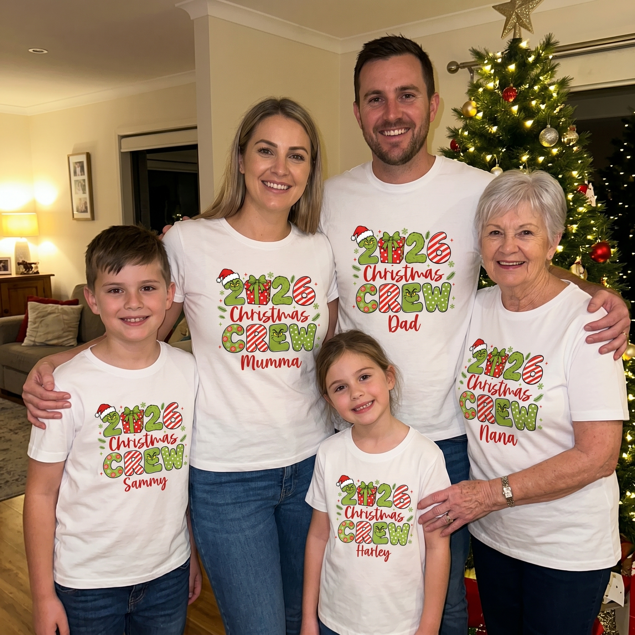 Mean One Christmas Crew family t-shirt in soft cotton, made for Christmas photos and parties - The Custom Co