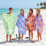 Sunburst Tie Dye personalised beach towel with custom names - The Custom Co