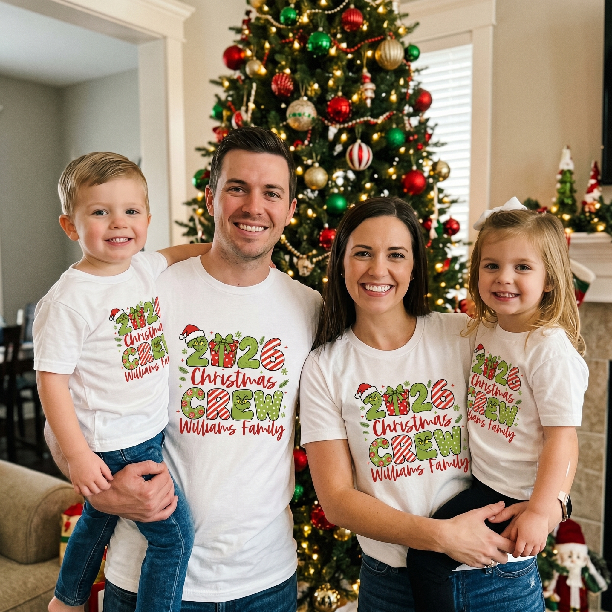 Mean One Christmas Crew personalised family t-shirt with custom names - The Custom Co