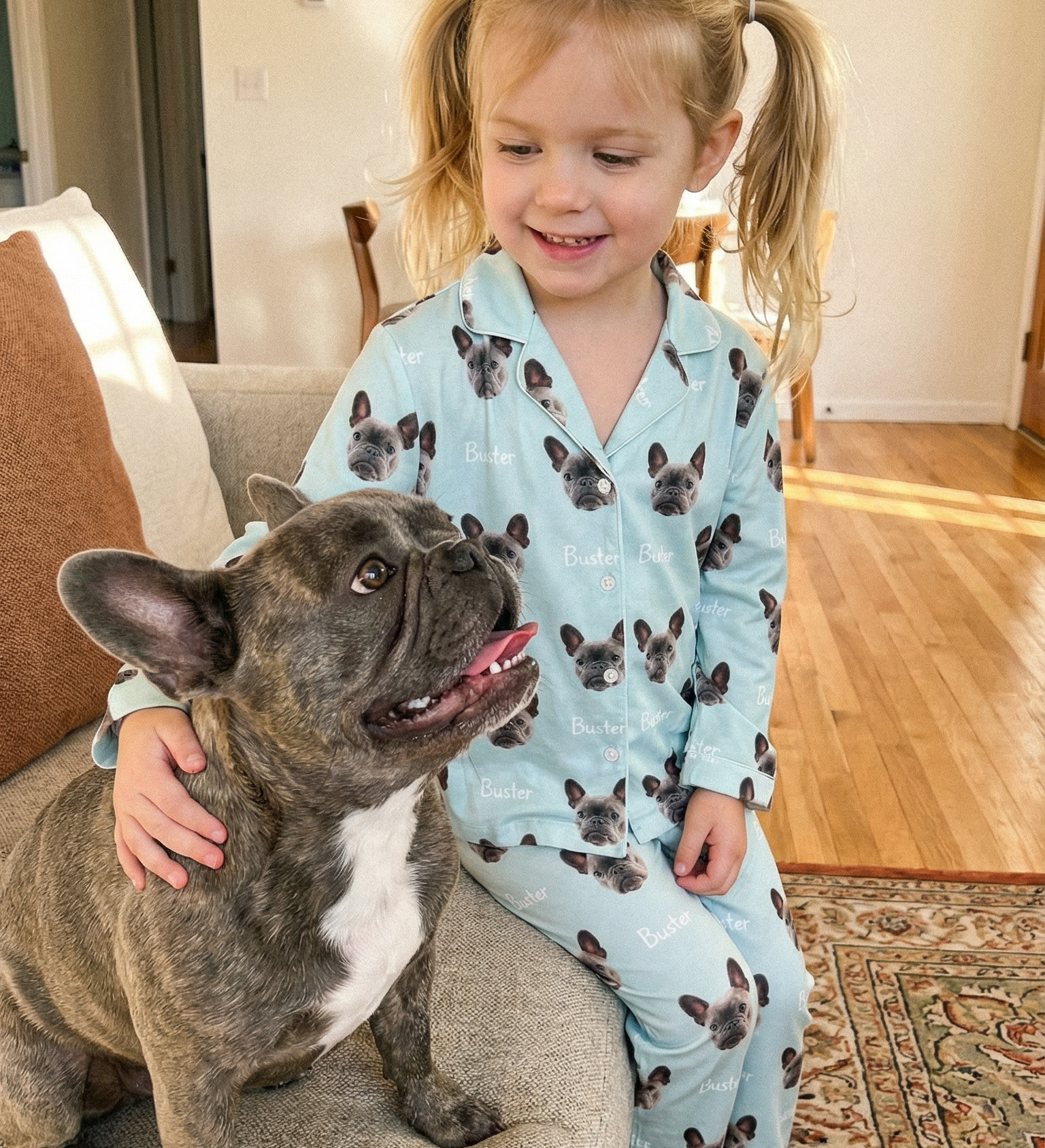 Personalised kids pet photo long sleeve pyjamas with all-over print design