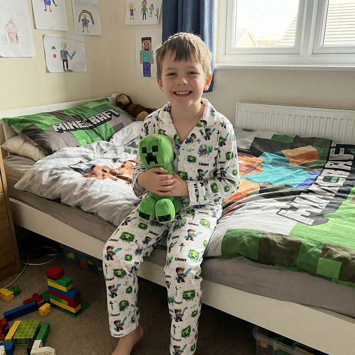 Long sleeve personalised kids pyjamas with all-over print and child&