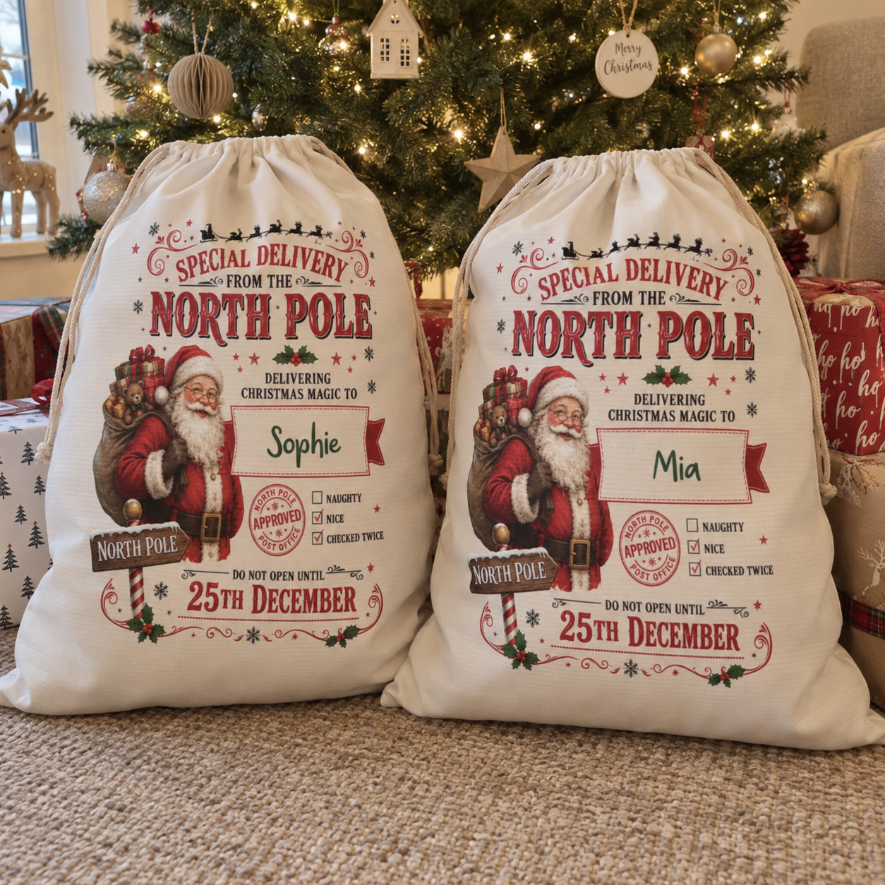 Personalised Santa special delivery Christmas sack, roomy sack for Christmas morning - The Custom Co