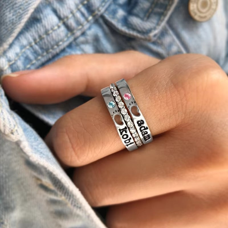 Birthstone &amp; Footprint Custom Ring