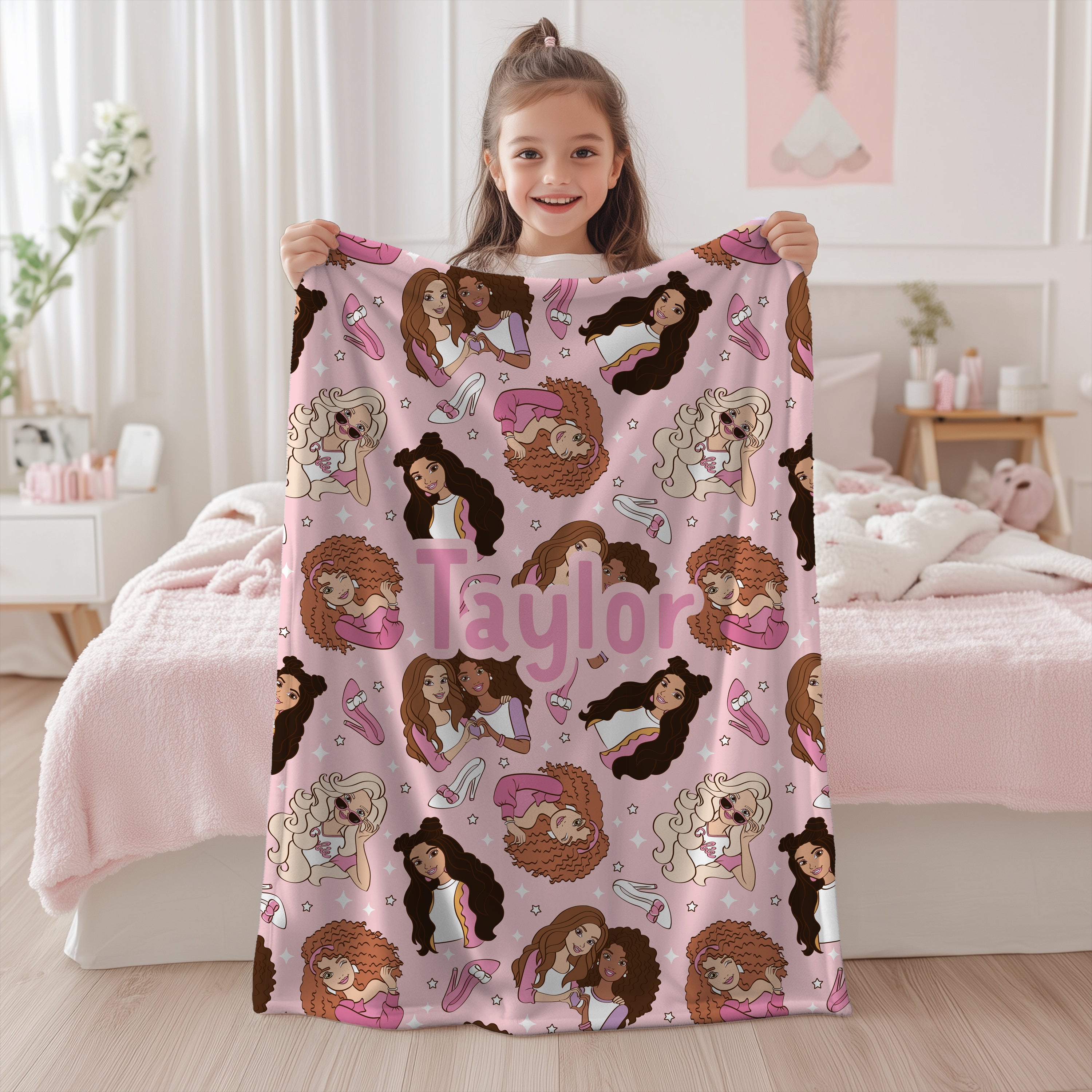 Personalised barbie Blanket – glam fashion Design for girls
