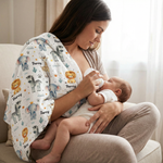 Personalised muslin swaddle wrap with custom baby name, soft breathable fabric, 120x120cm size, ideal for newborns.