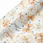 Personalised custom muslin swaddle wrap with baby name, soft breathable fabric, 120x120cm, perfect for newborns and gifts