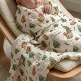 Personalised soft breathable custom muslin swaddle wrap for newborns with baby name print, 120x120cm size