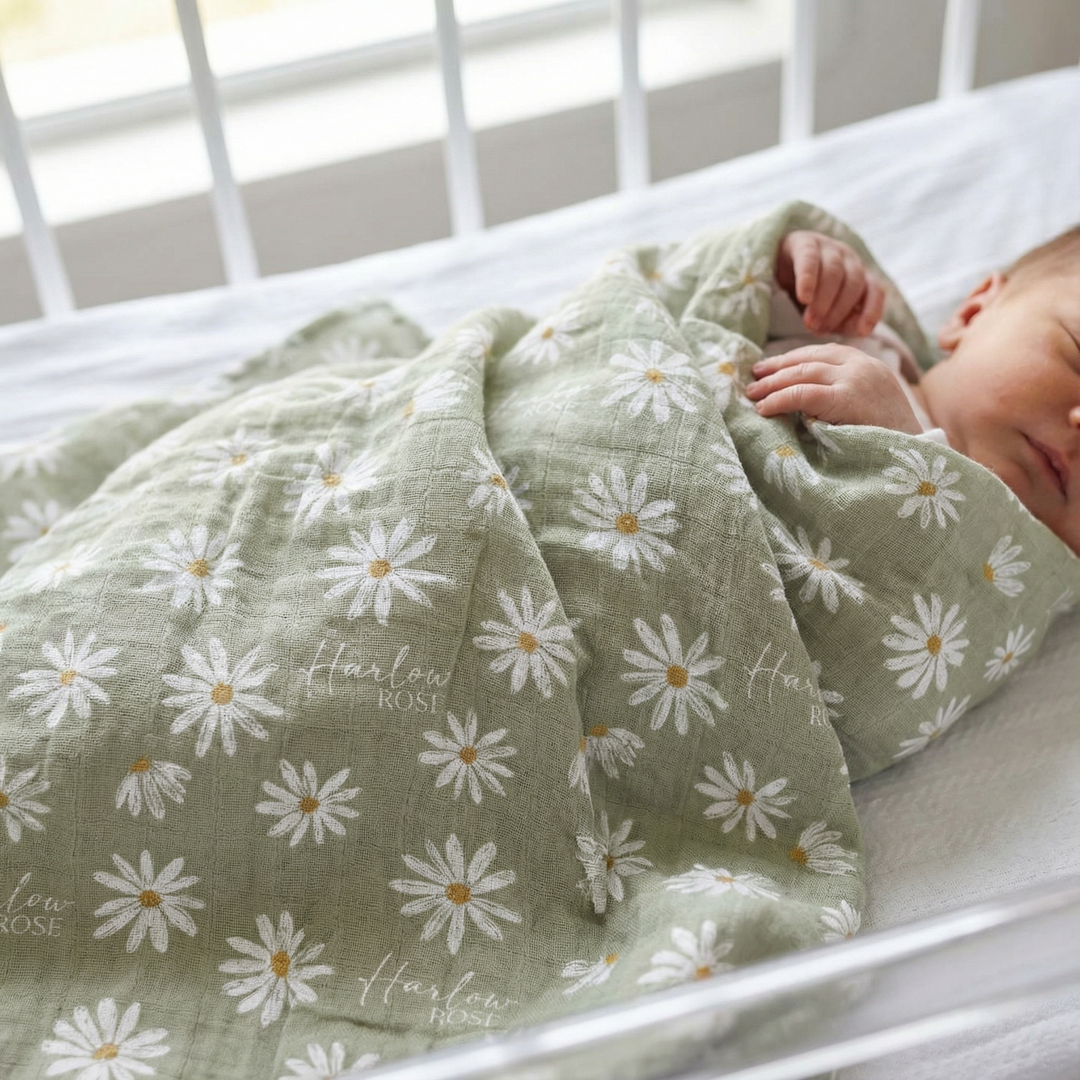 Custom muslin swaddle wrap personalized with baby&