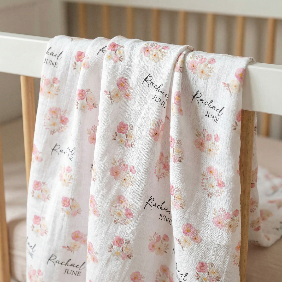Personalised custom muslin swaddle wrap with baby&