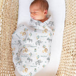 Personalised muslin swaddle wrap with baby name, soft breathable fabric, 120x120cm size for newborns and babies