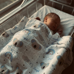 Personalised muslin swaddle wrap with baby’s name, soft breathable fabric, 120x120cm size