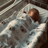 Personalised muslin swaddle wrap with baby’s name, soft breathable fabric, 120x120cm size