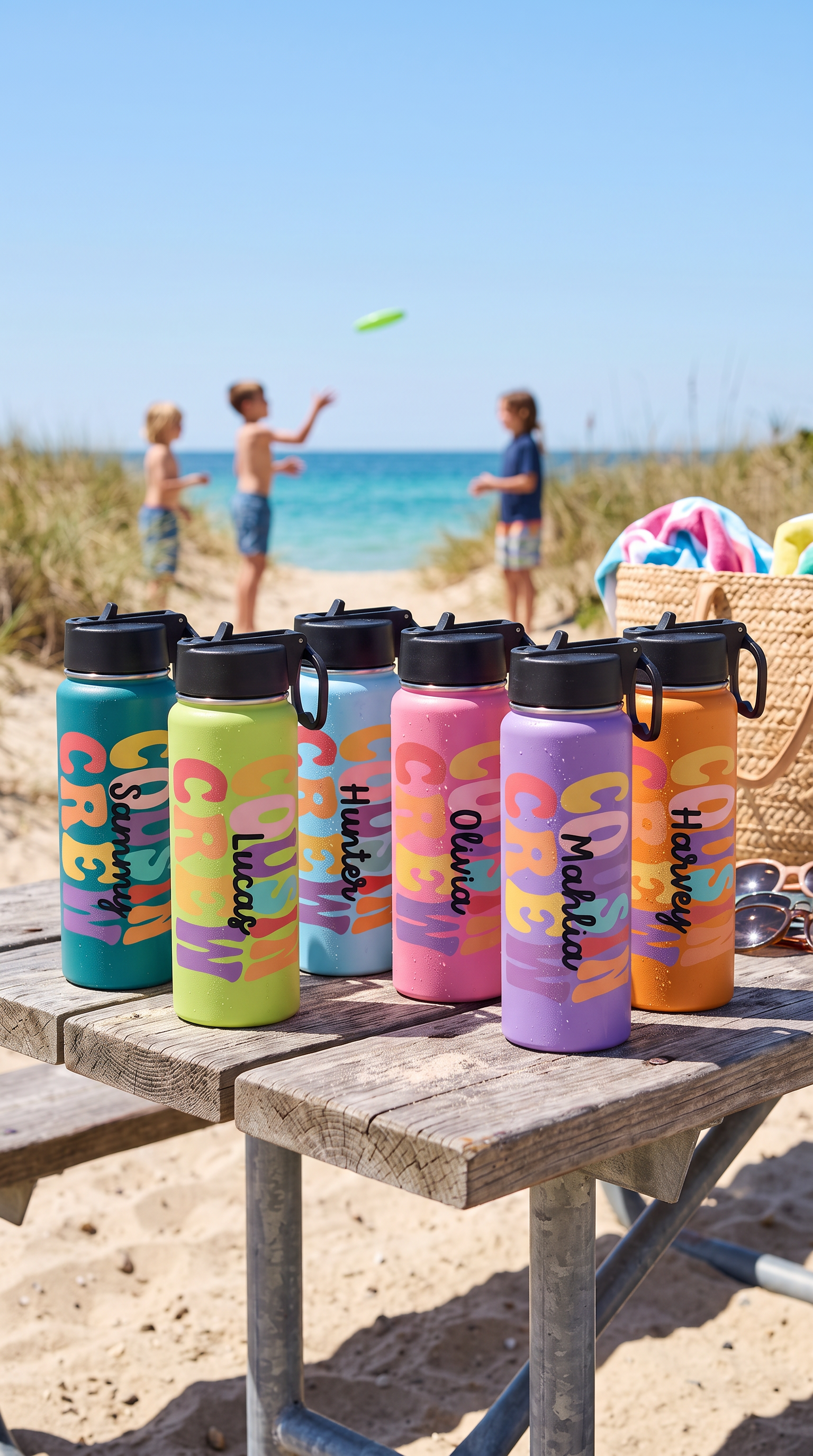 Cousin Crew drink bottle with a name added for every one of the cousins