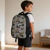 monster trucks and dinosaur kids backpack