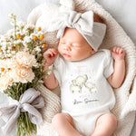 Baby girl Father's Day outfit pink onesie with elephant print and special message